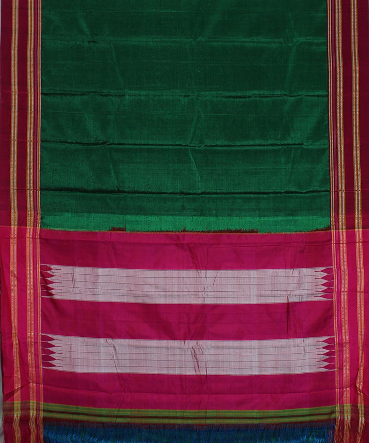 Dark green pink gayatri border handwoven ilkal cotton art silk saree