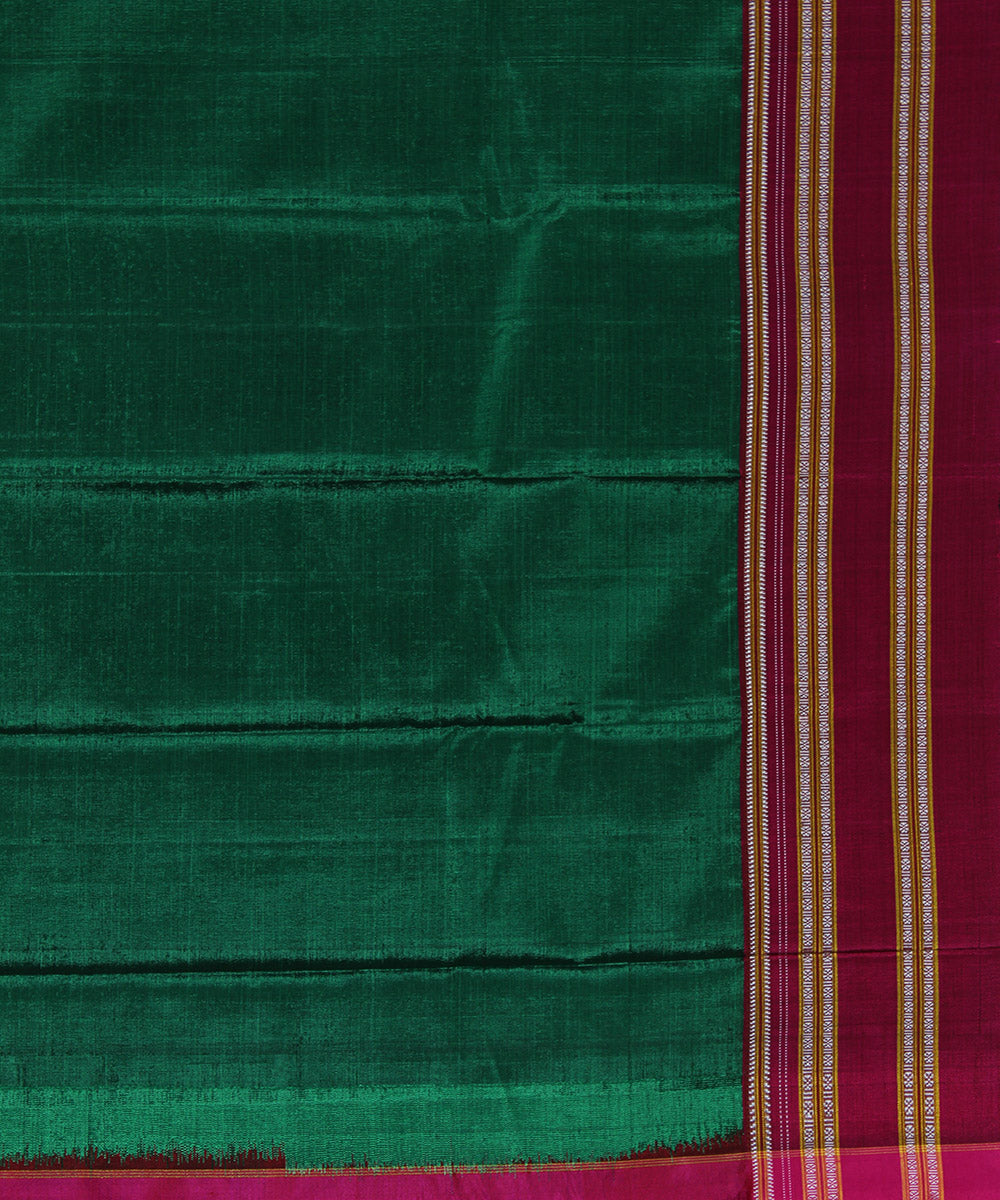 Dark green pink gayatri border handwoven ilkal cotton art silk saree