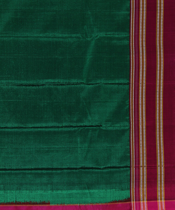 Dark green pink gayatri border handwoven ilkal cotton art silk saree