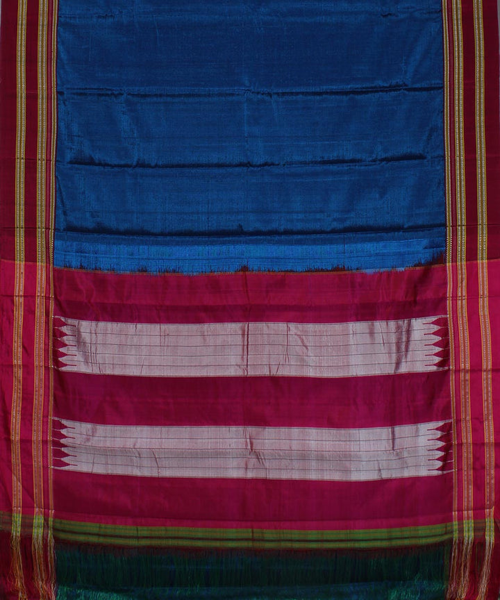 Blue plain pink gayatri border handwoven ilkal cotton art silk saree