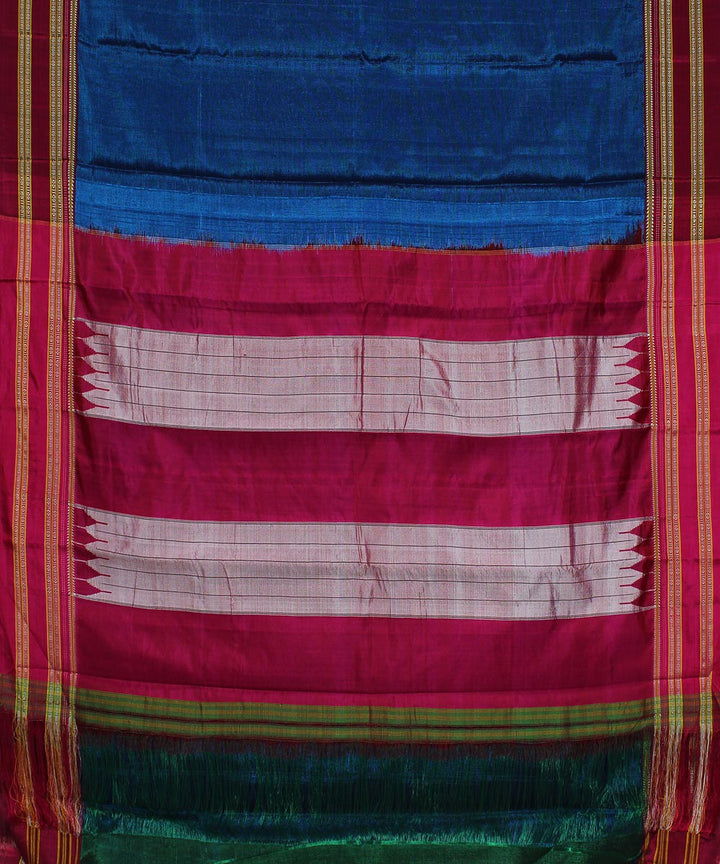 Blue plain pink gayatri border handwoven ilkal cotton art silk saree