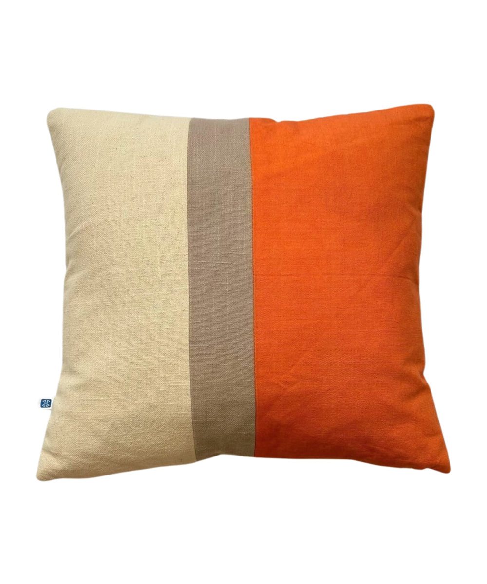 Orange cream handmade slub cotton cushion cover