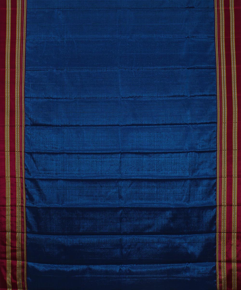 Blue plain pink gayatri border handwoven ilkal cotton art silk saree