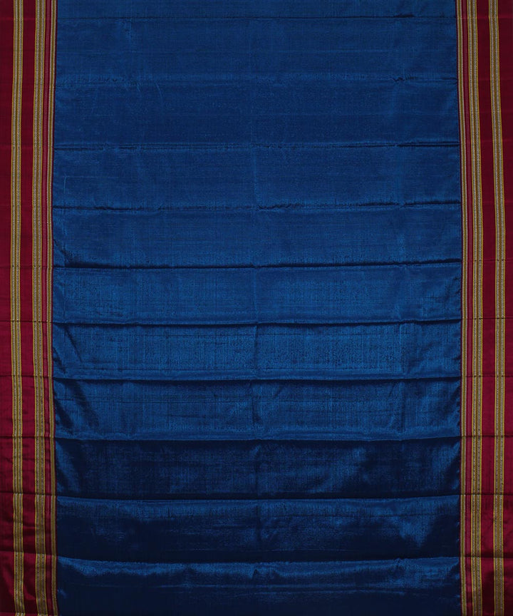 Blue plain pink gayatri border handwoven ilkal cotton art silk saree