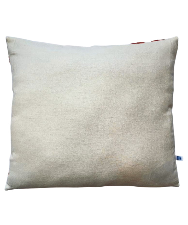 Orange cream hand embroidered slub cotton cushion cover