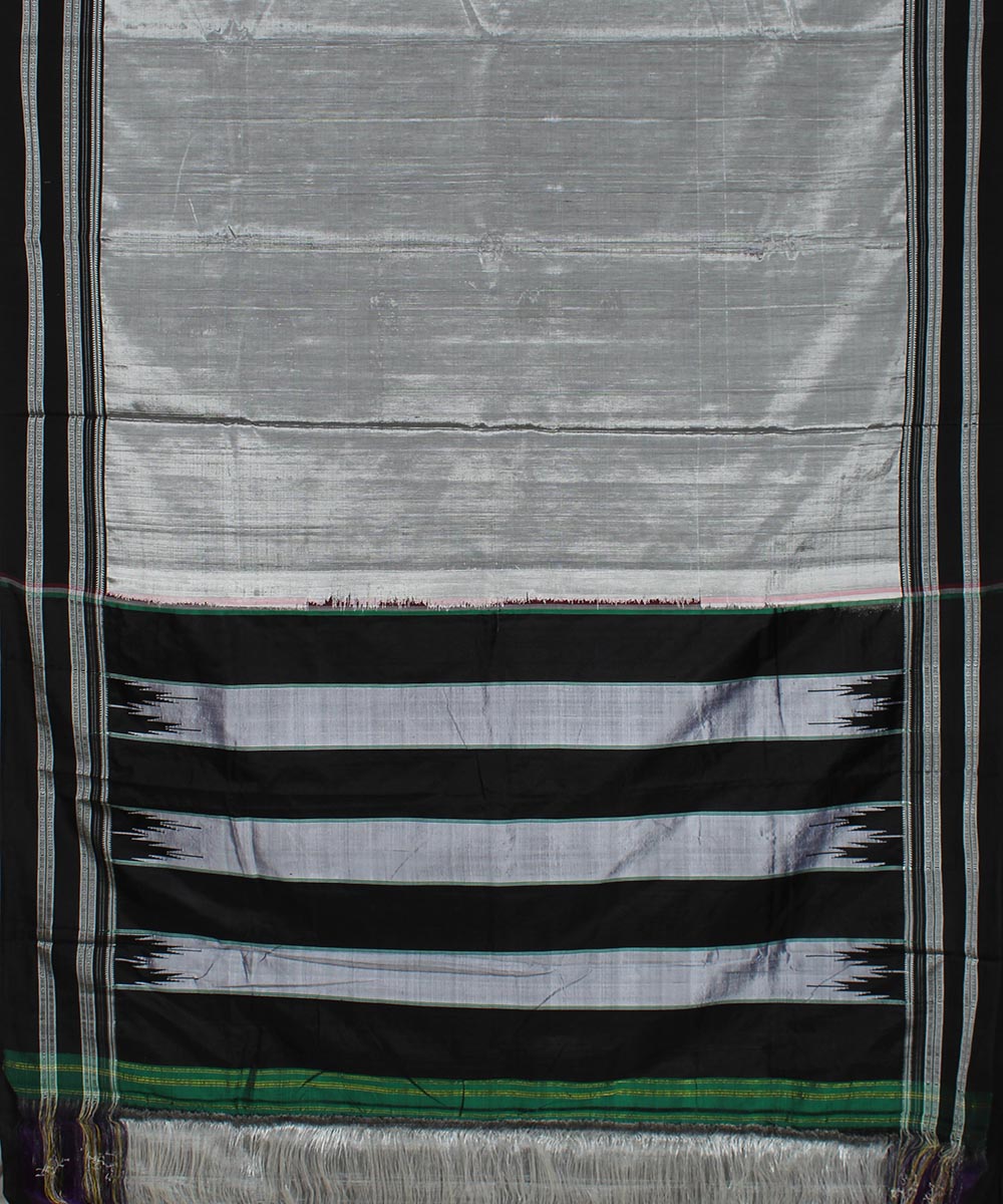 Grey black gayatri border handwoven ilkal cotton art silk saree