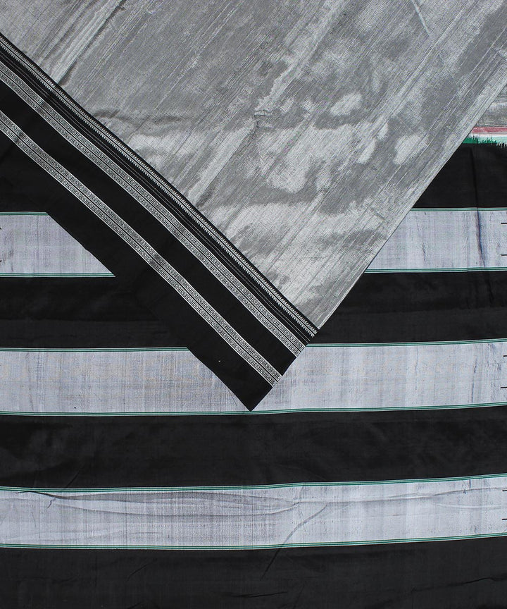 Grey black gayatri border handwoven ilkal cotton art silk saree