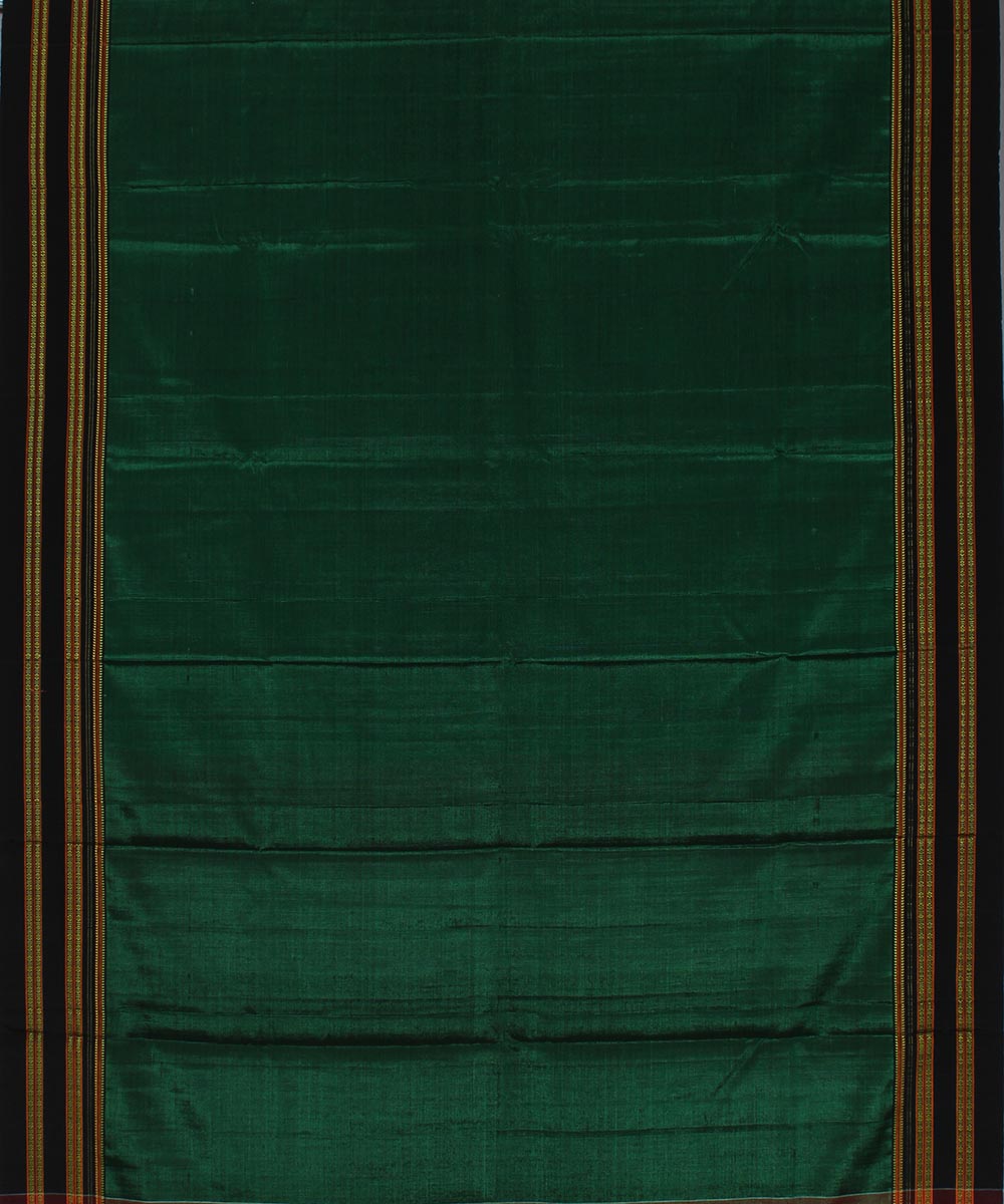 Dark green black gayatri border handwoven ilkal cotton art silk saree