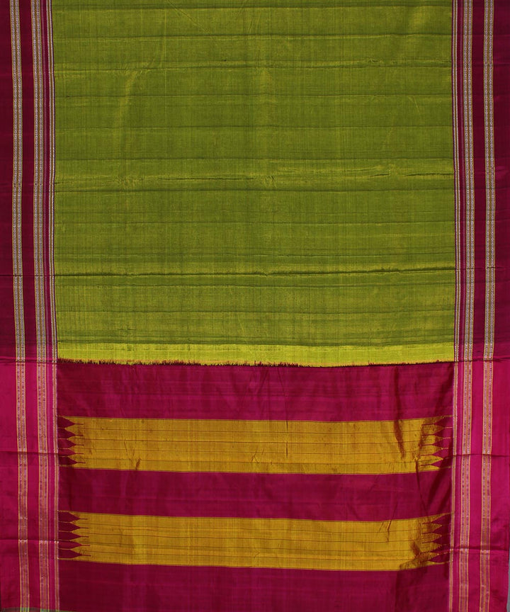 Green pink gayatri border ilkal handwoven cotton art silk saree