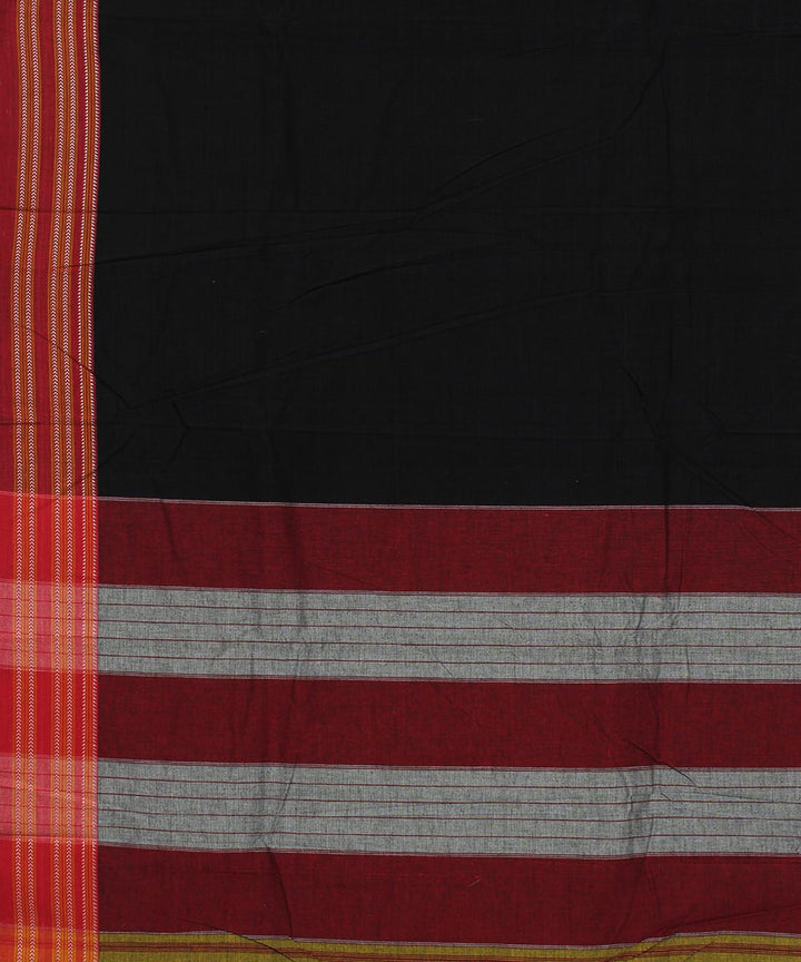 Black plain red gomi border handwoven ilkal cotton art silk saree