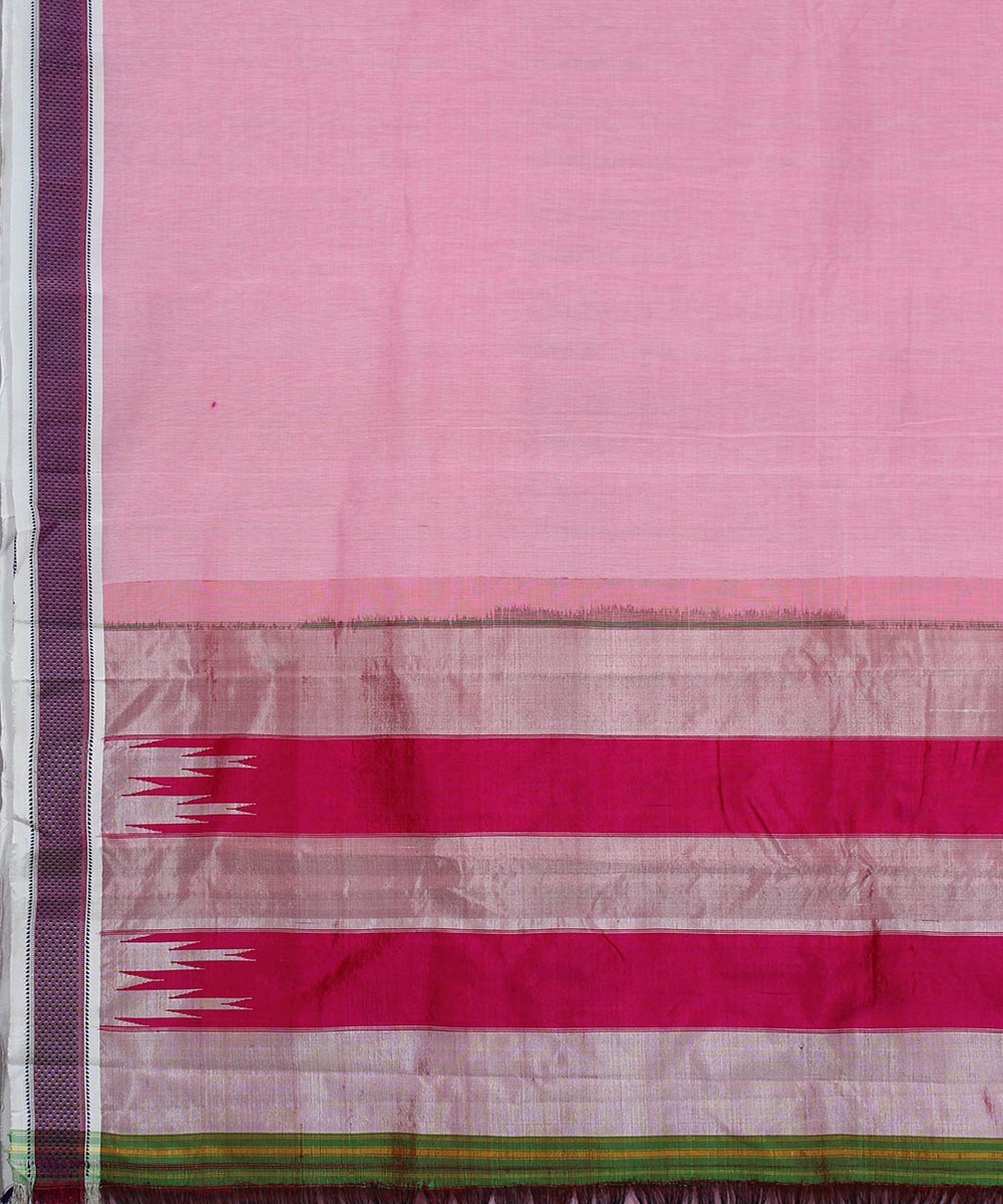 Pink plain chikki paras border handwoven ilkal cotton art silk saree