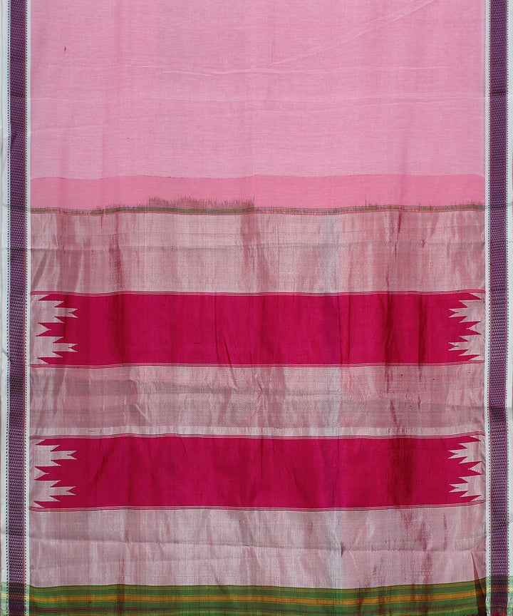 Pink plain chikki paras border handwoven ilkal cotton art silk saree