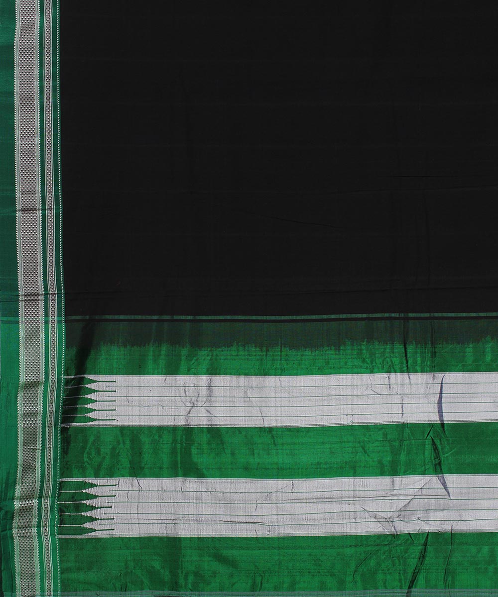 Black plain green chikki paras border handwoven ilkal cotton silk saree