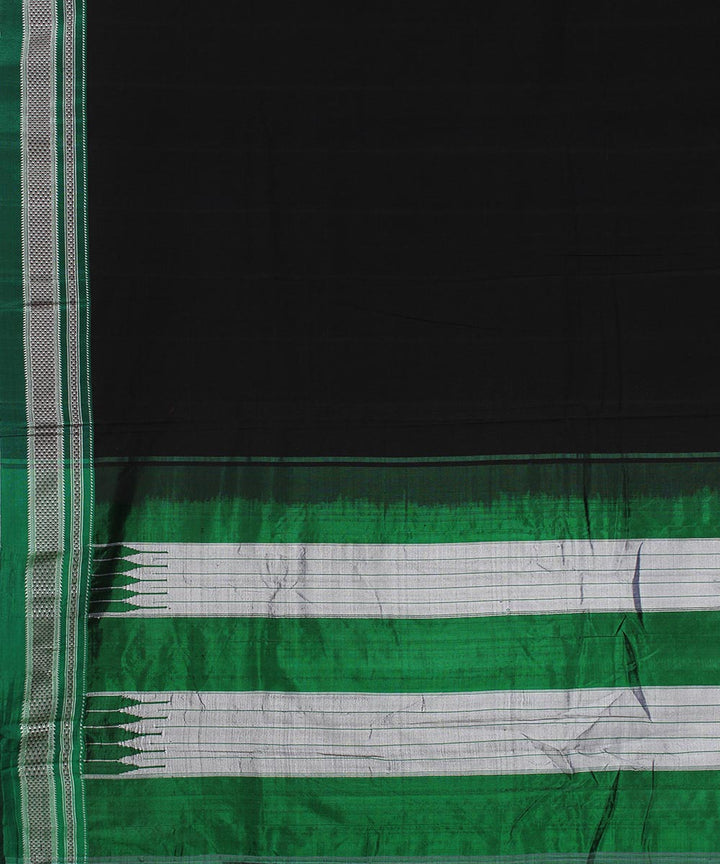 Black plain green chikki paras border handwoven ilkal cotton silk saree