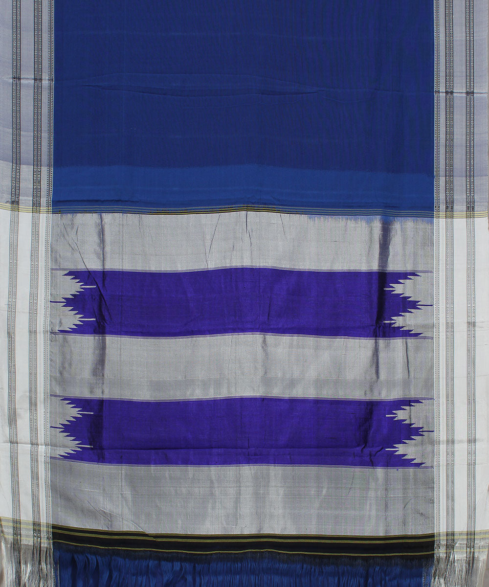 Blue grey gayatri border handwoven ilkal cotton silk saree