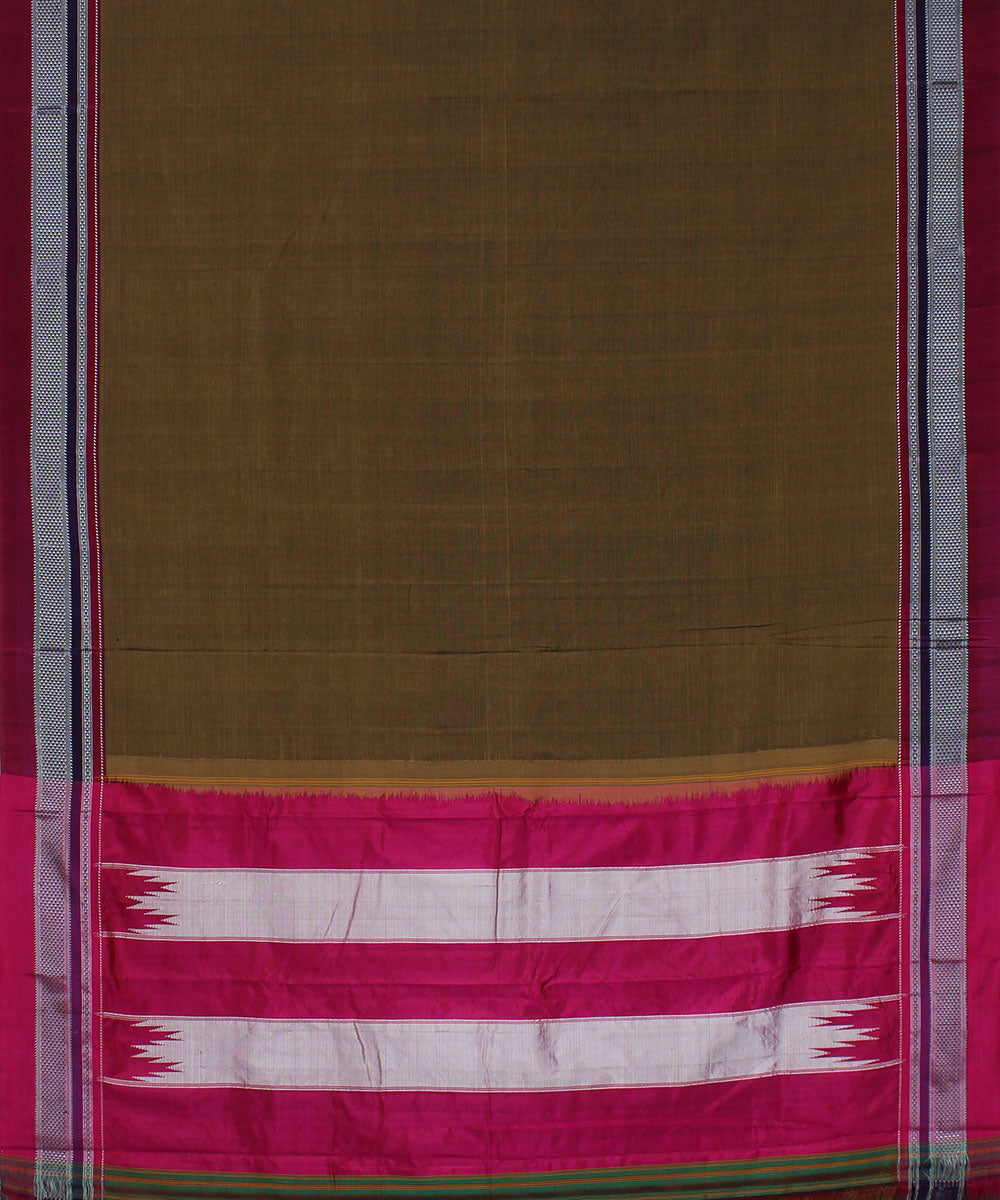 Brown pink chikki paras border handwoven ilkal cotton silk saree