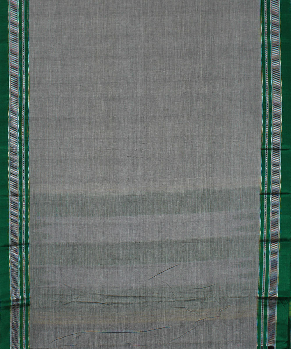 Grey green chikki paras border handwoven ilkal cotton silk saree