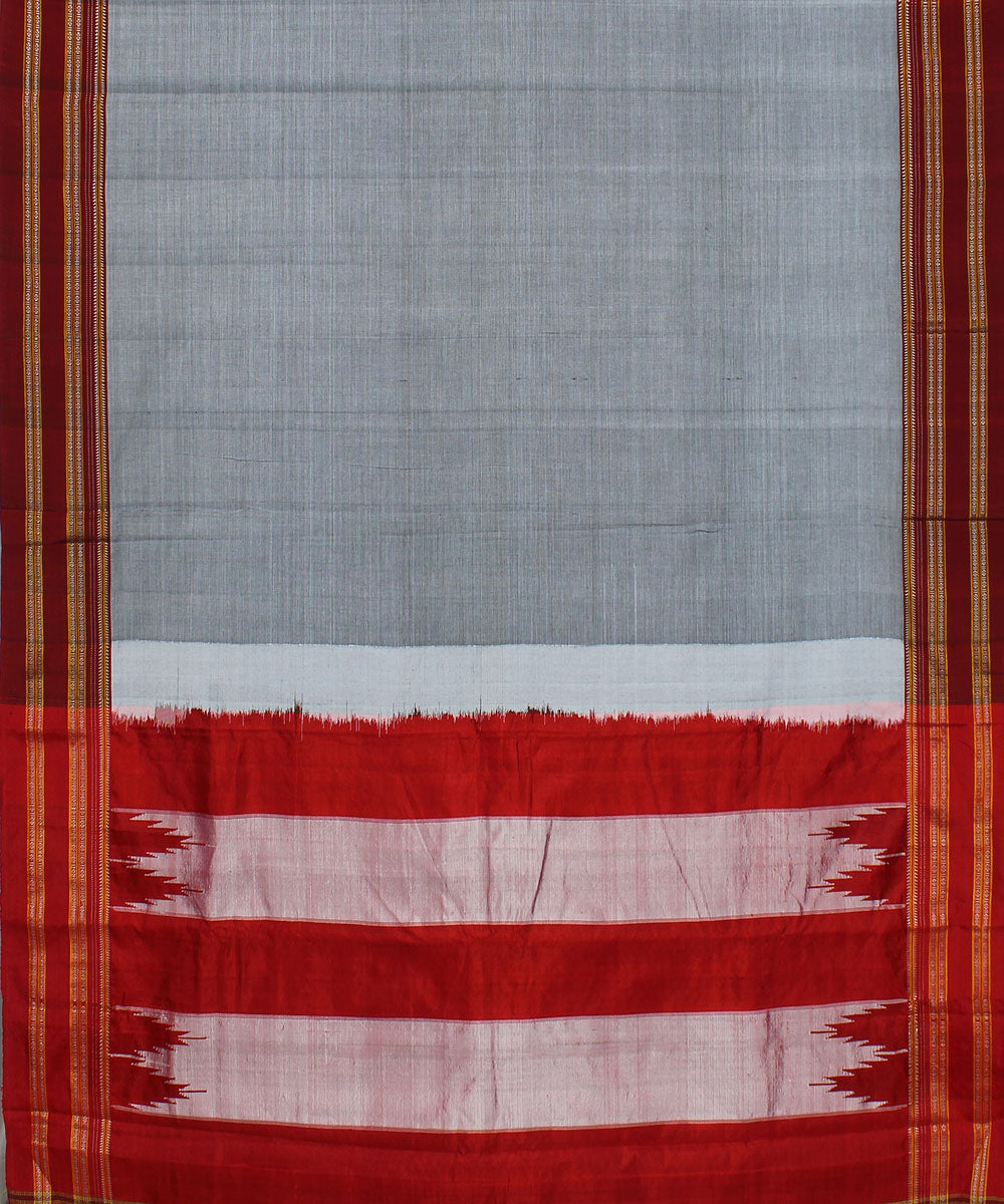 Grey maroon gayatri border handwoven ilkal cotton silk saree