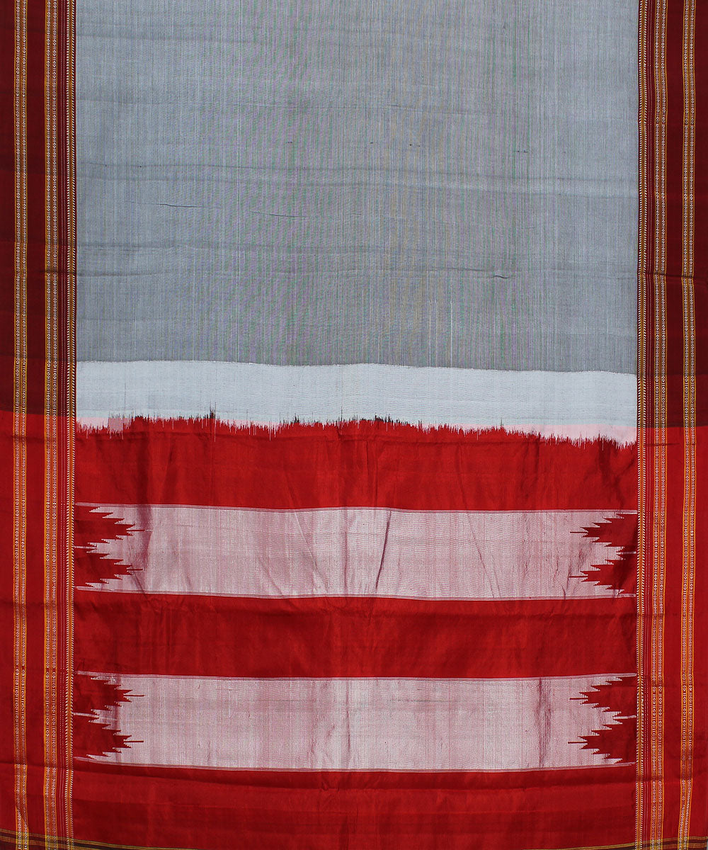 Grey maroon gayatri border handwoven ilkal cotton silk saree