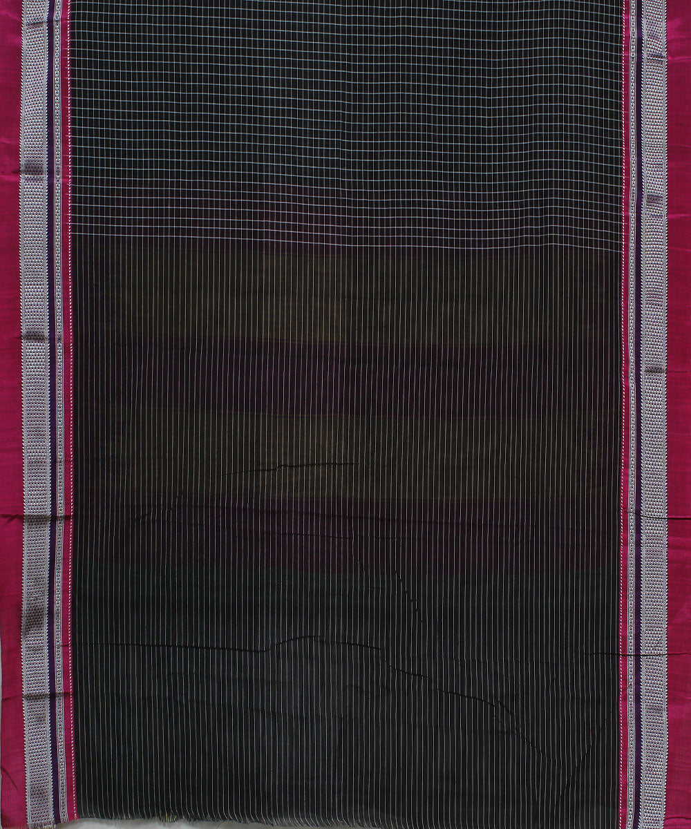 Black check pink chikki paras border handwoven ilkal cotton silk saree