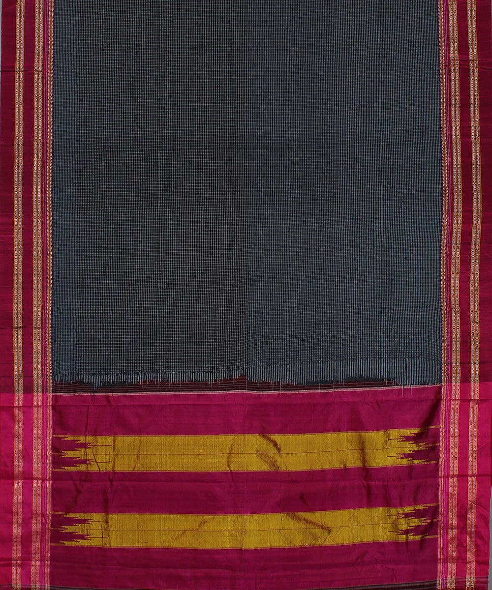 Grey small pink gayatri border handwoven ilkal cotton silk saree