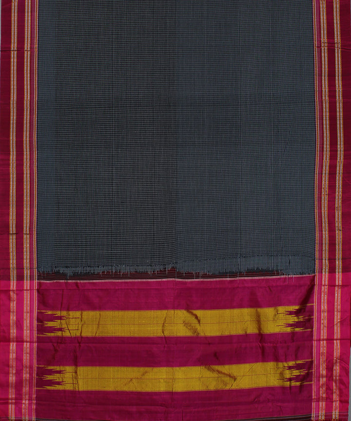 Grey small pink gayatri border handwoven ilkal cotton silk saree