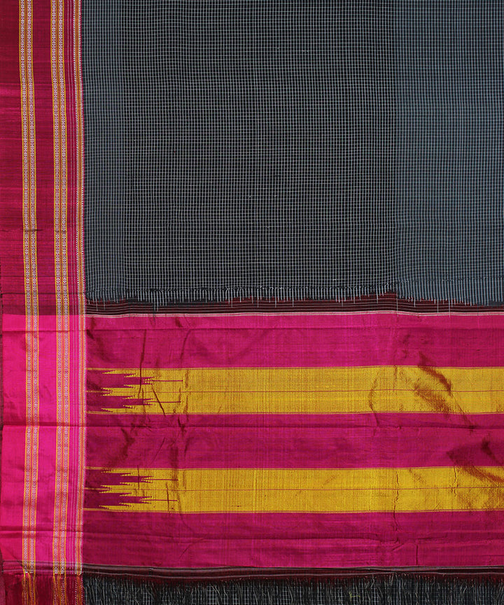 Grey small pink gayatri border handwoven ilkal cotton silk saree