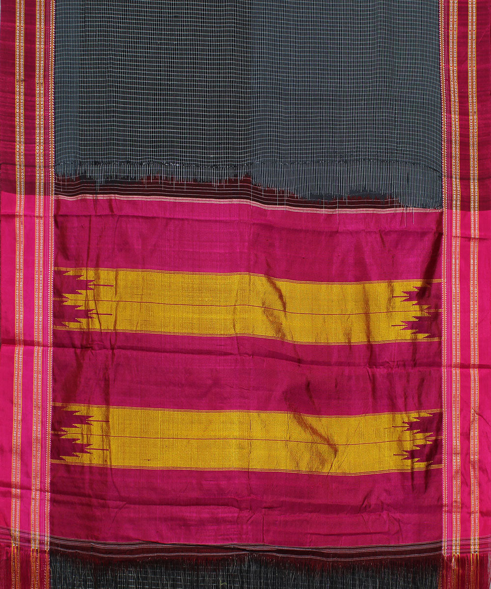 Grey small pink gayatri border handwoven ilkal cotton silk saree