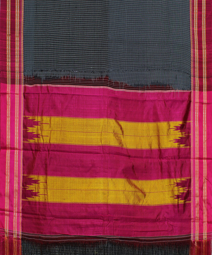 Grey small pink gayatri border handwoven ilkal cotton silk saree