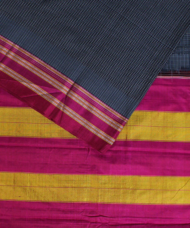 Grey small pink gayatri border handwoven ilkal cotton silk saree