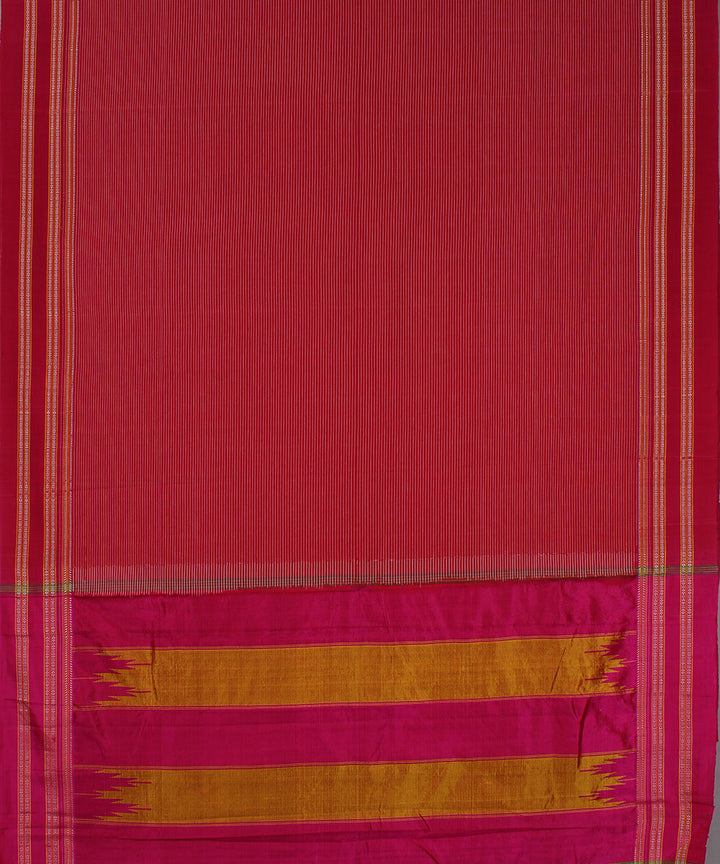 Red stripes pink gayatri border handwoven ilkal cotton silk saree