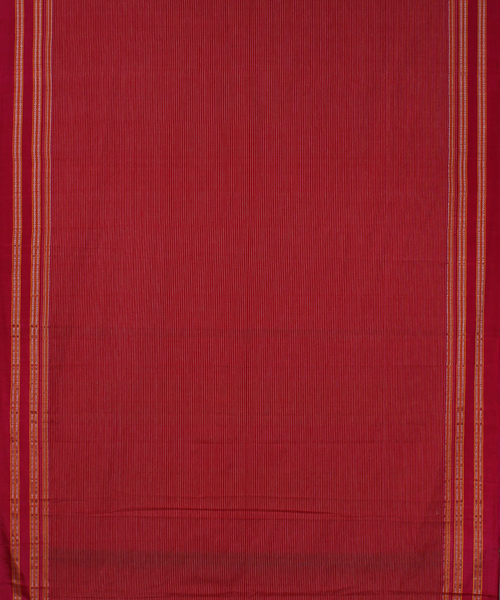 Red stripes pink gayatri border handwoven ilkal cotton silk saree