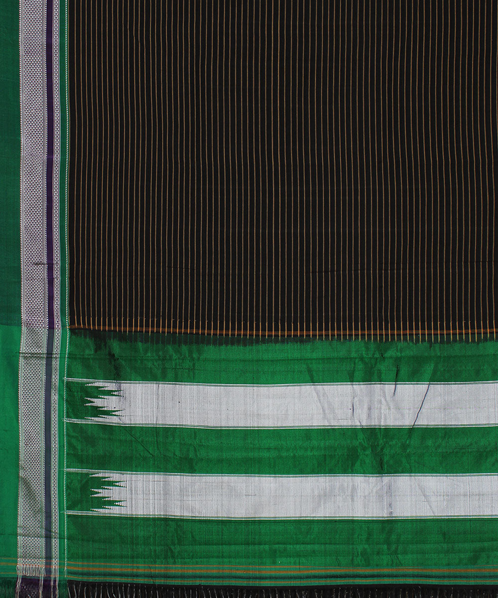 Black brown green gayatri border handwoven ilkal cotton silk saree