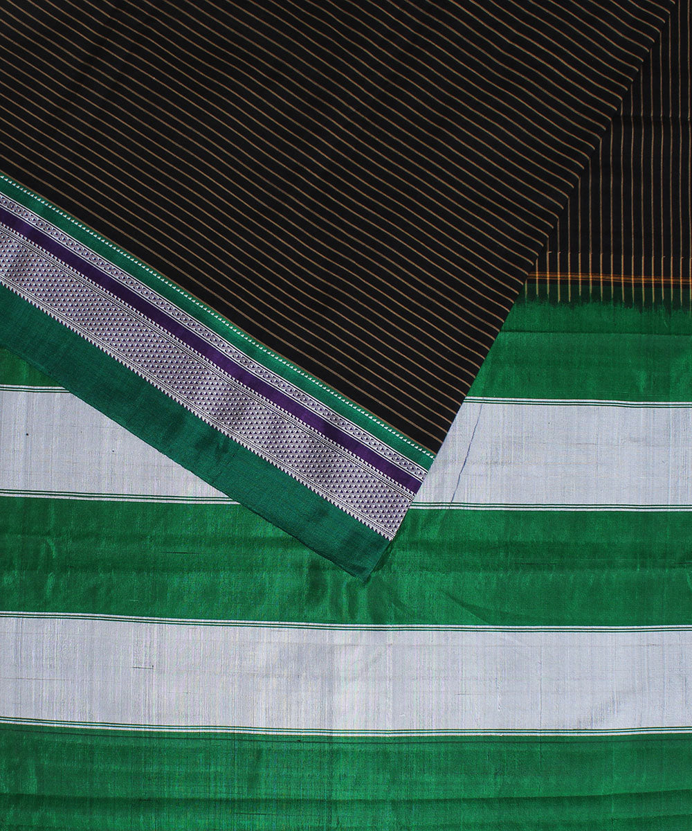 Black brown green gayatri border handwoven ilkal cotton silk saree