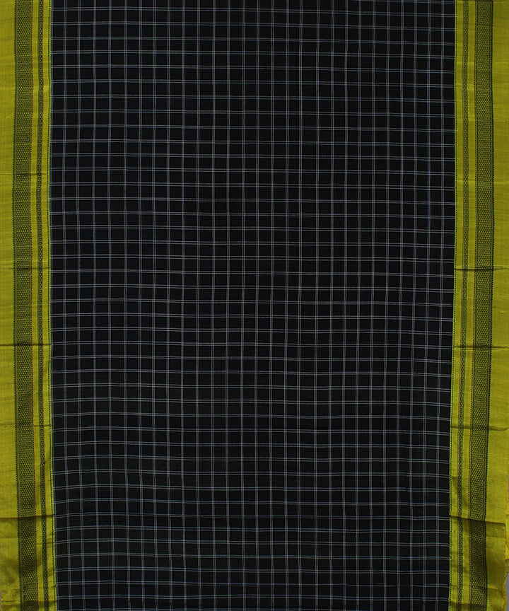 Black check yellow gayatri border handwoven ilkal cotton silk saree