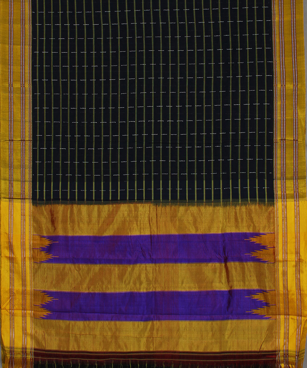 Black yellow gayatri border handwoven ilkal cotton silk saree