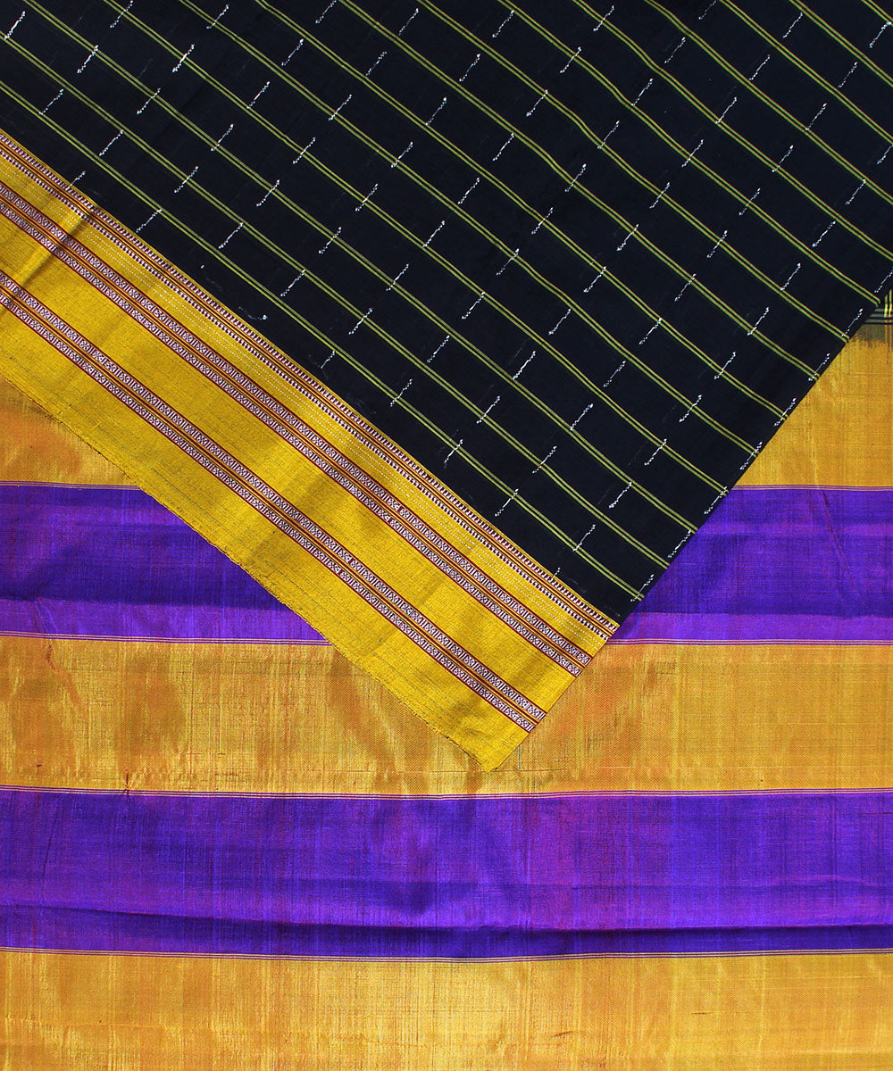 Black yellow gayatri border handwoven ilkal cotton silk saree