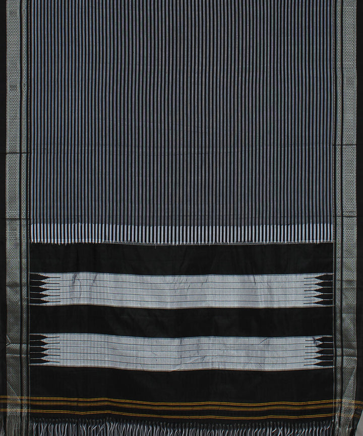 Black grey stripes black chikki paras border ilkal cotton silk saree