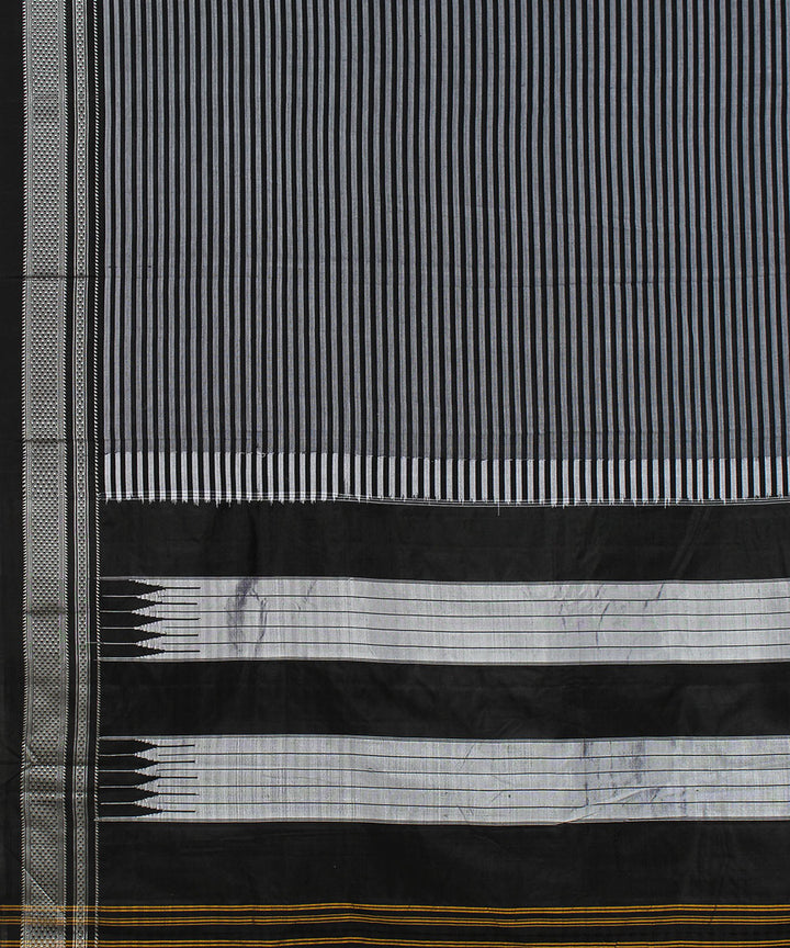 Black grey stripes black chikki paras border ilkal cotton silk saree