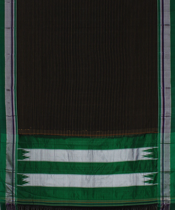 Black brown stripes green chikki paras border ilkal cotton silk saree