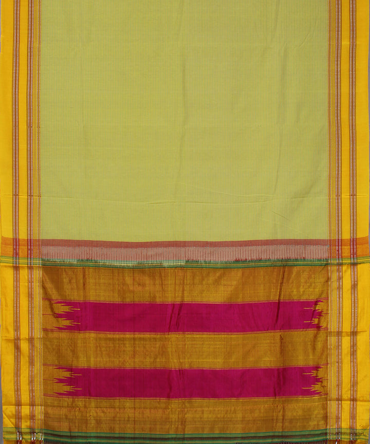 Lime green stripes yellow gayatri border ilkal cotton silk saree
