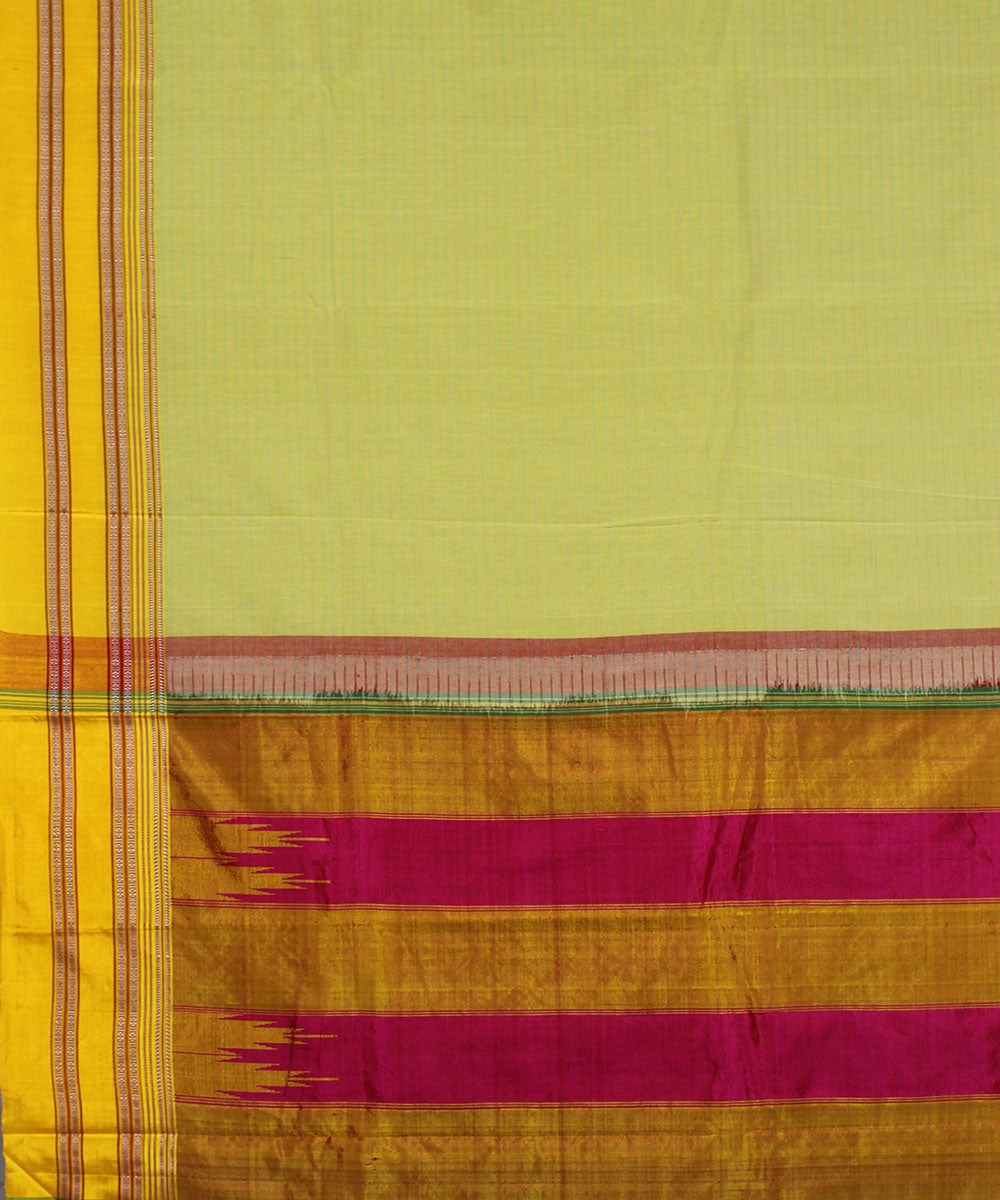 Lime green stripes yellow gayatri border ilkal cotton silk saree