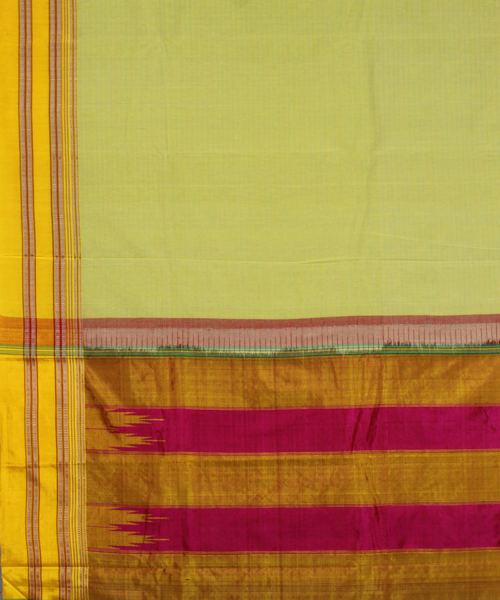 Lime green stripes yellow gayatri border ilkal cotton silk saree