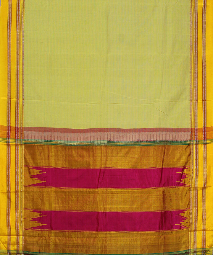 Lime green stripes yellow gayatri border ilkal cotton silk saree