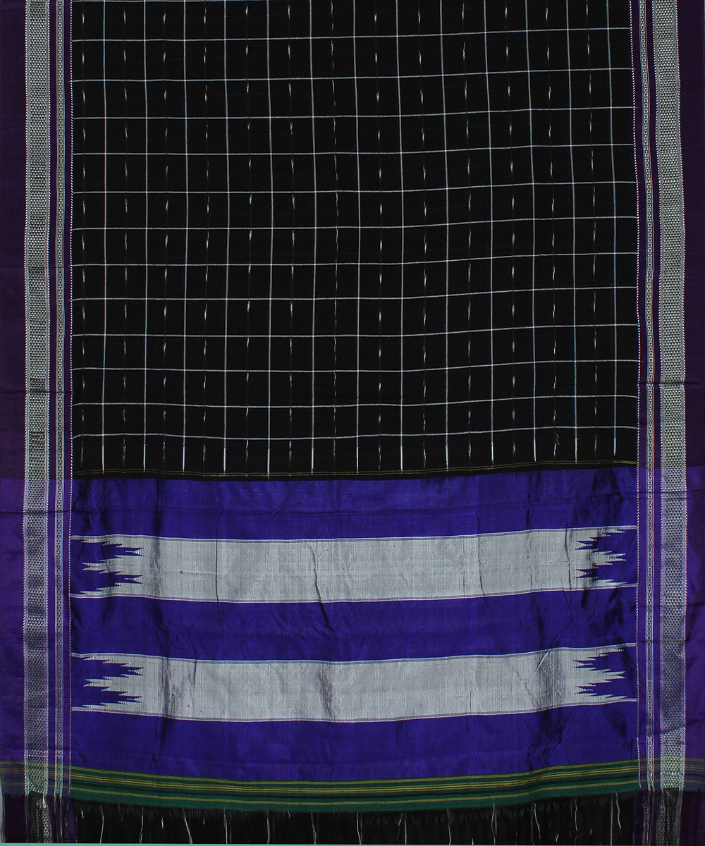 Black check purple chikki paras border ilkal cotton silk saree