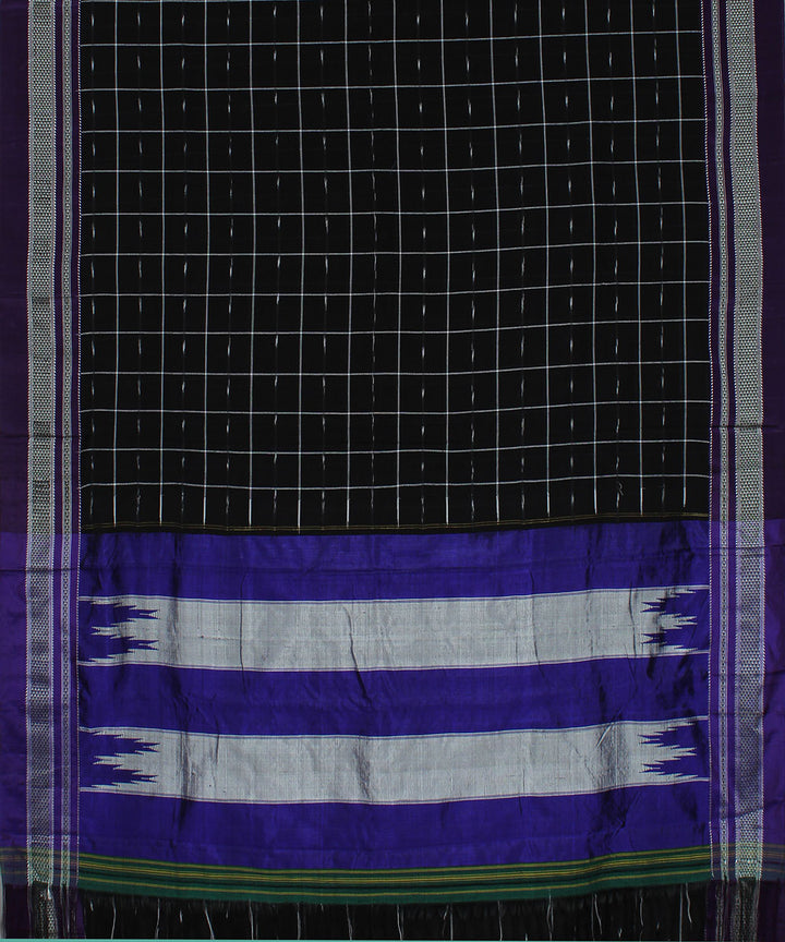 Black check purple chikki paras border ilkal cotton silk saree