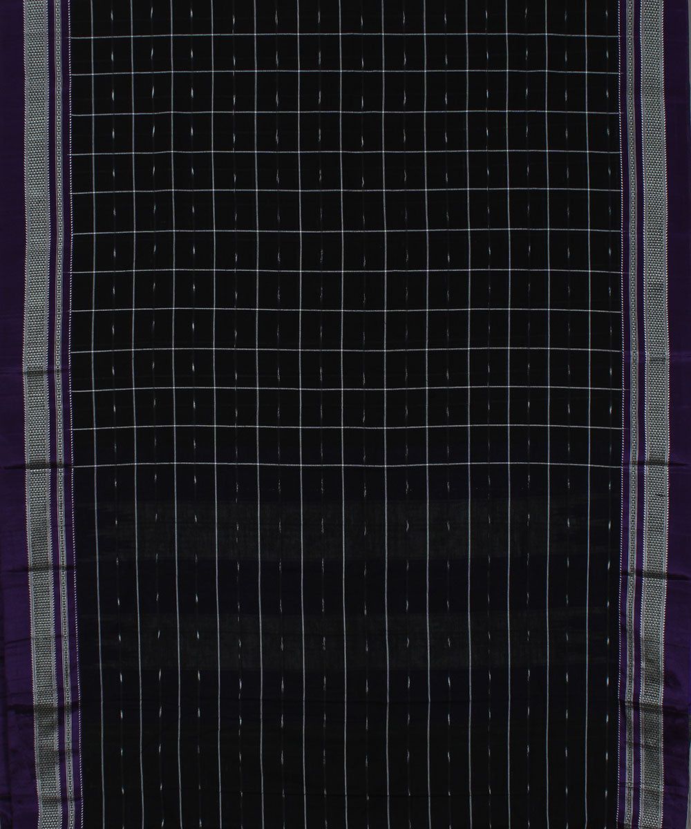 Black check purple chikki paras border ilkal cotton silk saree
