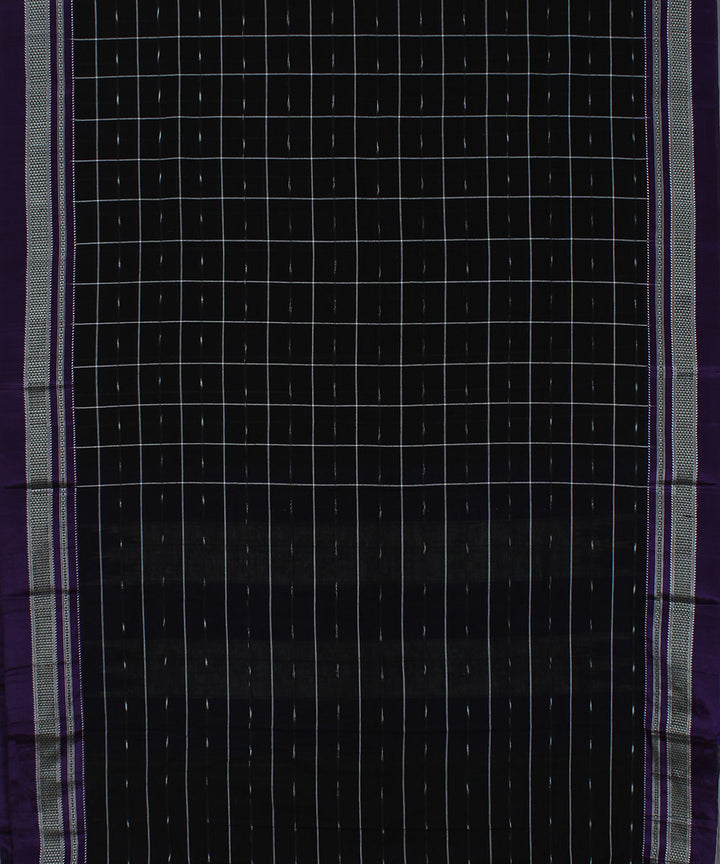 Black checks black gayatri border handwoven ilkal cotton silk saree