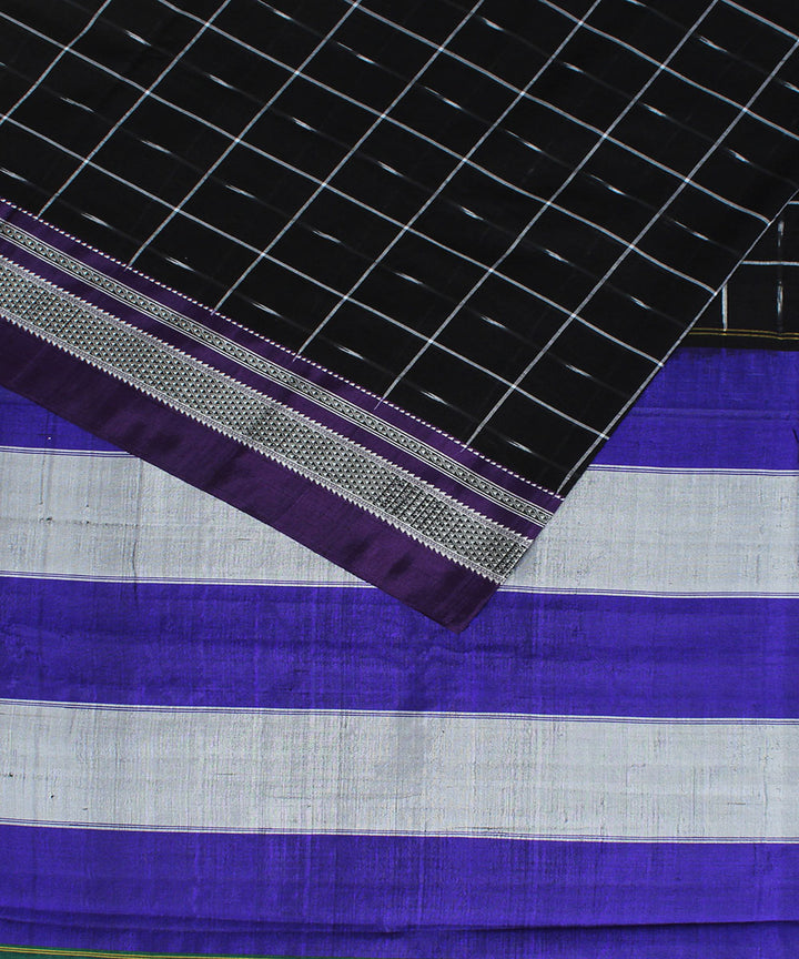 Black check purple chikki paras border ilkal cotton silk saree