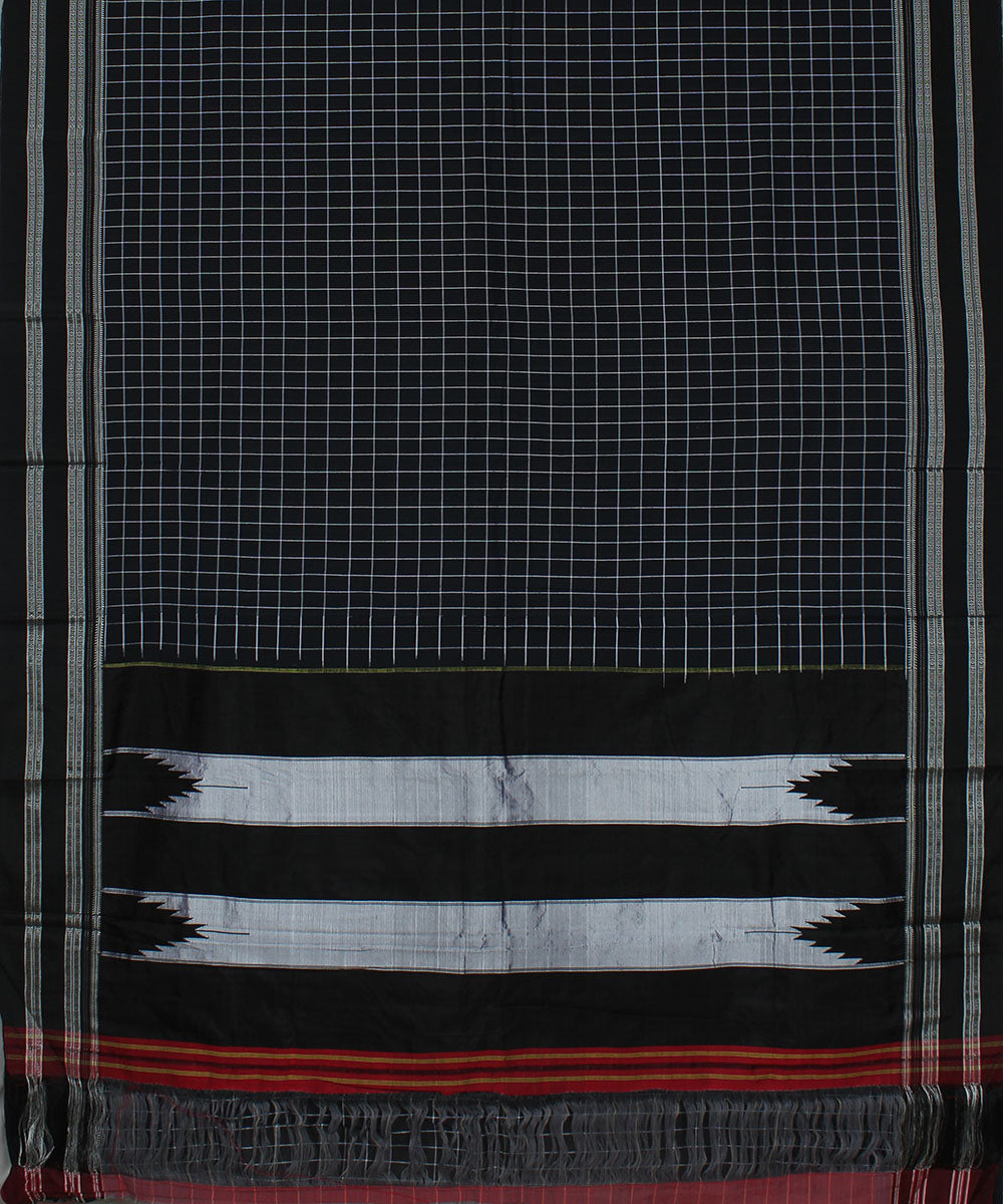 Black checks black gayatri border handwoven ilkal cotton silk saree